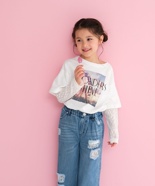 LEPSIM（レプシィム）の「【KIDS】フォトプリント袖レイヤーT　647974（Tシャツ/カットソー・キッズ・ライトブルー/オフホワイト/チャコールグレー・140/130/120）」の2枚目の写真