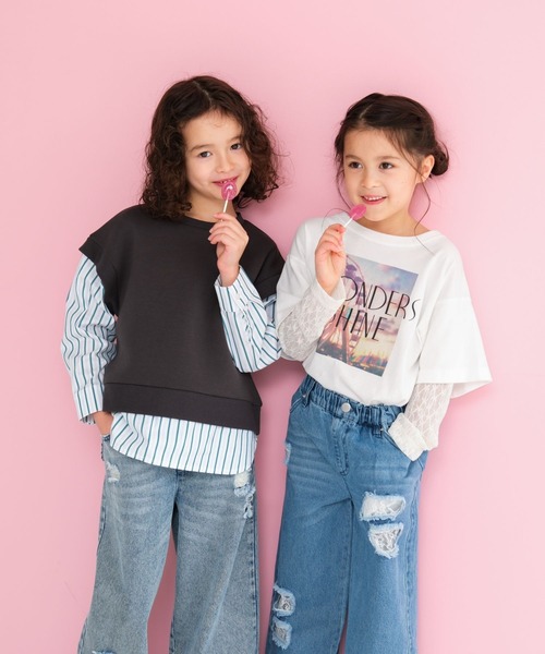 KIDS】フォトプリント袖レイヤーT 647974（Tシャツ/カットソー