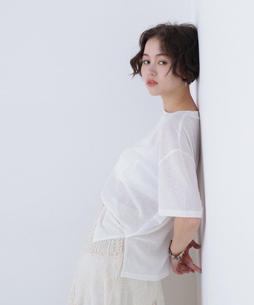 N.（N. Natural Beauty Basic）（エヌエヌナチュラルビューティーベーシック）の「スラブ天竺カットソー半袖（Tシャツ/カットソー・レディース・ブラック/オフホワイト/ピンク・FREE）」の4枚目の写真