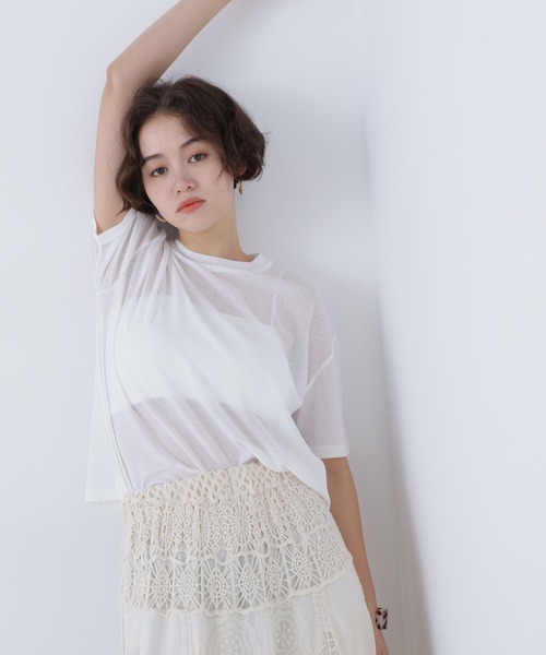 N.（N. Natural Beauty Basic）（エヌエヌナチュラルビューティーベーシック）の「スラブ天竺カットソー半袖（Tシャツ/カットソー・レディース・ブラック/オフホワイト/ピンク・FREE）」の6枚目の写真