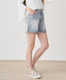 10ozスラブデニム シューレースレースアップ ショートパンツ