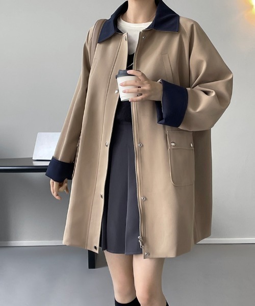 semplice(センプリチェ)の「バイカラー ミドル丈 スプリングコート(その他アウター・レディース・キャメル・F)」の2枚目の写真