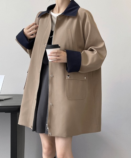 semplice(センプリチェ)の「バイカラー ミドル丈 スプリングコート(その他アウター・レディース・キャメル・F)」の9枚目の写真