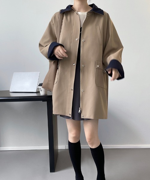 semplice(センプリチェ)の「バイカラー ミドル丈 スプリングコート(その他アウター・レディース・キャメル・F)」の10枚目の写真
