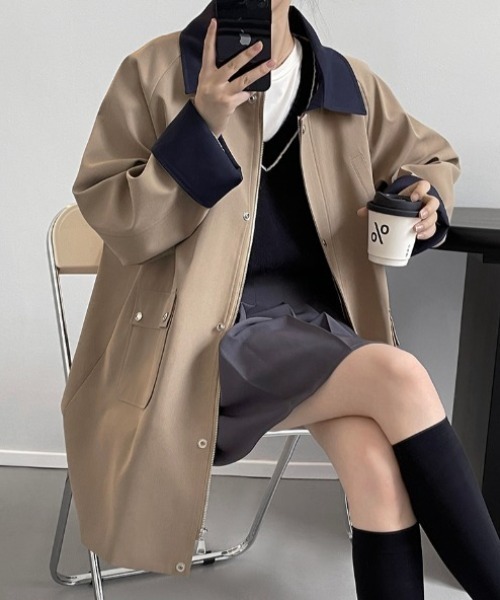 semplice(センプリチェ)の「バイカラー ミドル丈 スプリングコート(その他アウター・レディース・キャメル・F)」の11枚目の写真