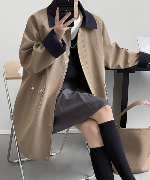 semplice(センプリチェ)の「バイカラー ミドル丈 スプリングコート(その他アウター・レディース・キャメル・F)」の12枚目の写真