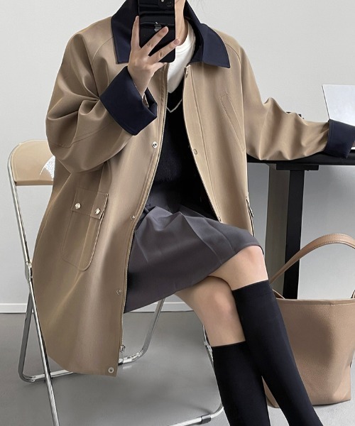 semplice(センプリチェ)の「バイカラー ミドル丈 スプリングコート(その他アウター・レディース・キャメル・F)」の13枚目の写真