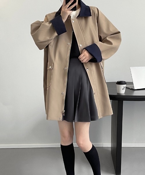 semplice(センプリチェ)の「バイカラー ミドル丈 スプリングコート(その他アウター・レディース・キャメル・F)」の14枚目の写真