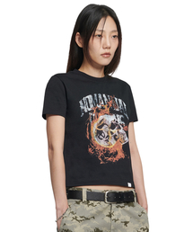 BLAZING SKULL T-SHIRT (WOMAN) - BLACK