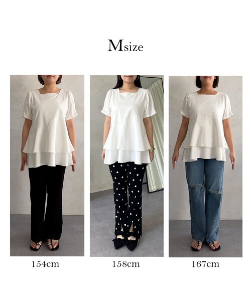 prose verse（プロズヴェール）の「ウェーブ切替ティアードTシャツ（Tシャツ/カットソー・レディース・オフホワイト/ブラック・LARGE/MEDIUM）」の3枚目の写真