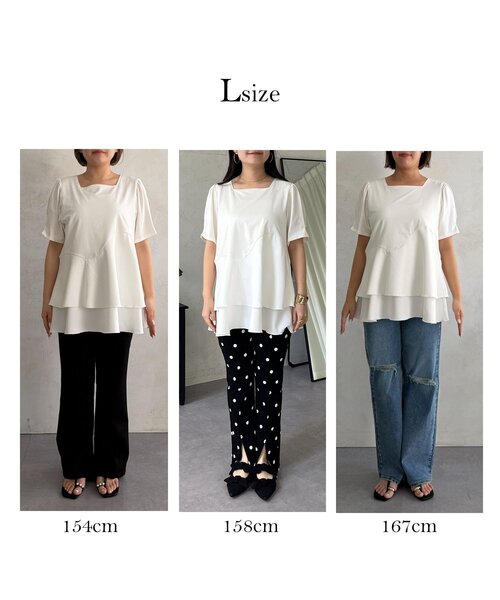 prose verse（プロズヴェール）の「ウェーブ切替ティアードTシャツ（Tシャツ/カットソー・レディース・オフホワイト/ブラック・LARGE/MEDIUM）」の4枚目の写真