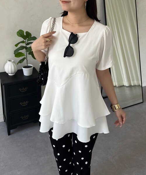 prose verse（プロズヴェール）の「ウェーブ切替ティアードTシャツ（Tシャツ/カットソー・レディース・オフホワイト/ブラック・LARGE/MEDIUM）」の5枚目の写真