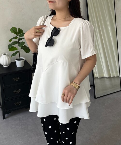 prose verse（プロズヴェール）の「ウェーブ切替ティアードTシャツ（Tシャツ/カットソー・レディース・オフホワイト/ブラック・LARGE/MEDIUM）」の6枚目の写真