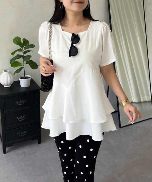 prose verse（プロズヴェール）の「ウェーブ切替ティアードTシャツ（Tシャツ/カットソー・レディース・オフホワイト/ブラック・LARGE/MEDIUM）」の7枚目の写真