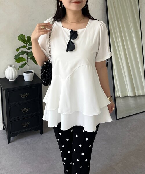 prose verse（プロズヴェール）の「ウェーブ切替ティアードTシャツ（Tシャツ/カットソー・レディース・オフホワイト/ブラック・LARGE/MEDIUM）」の8枚目の写真