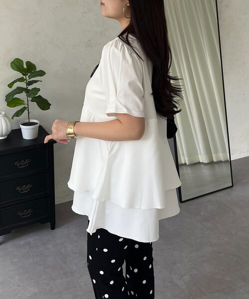 prose verse（プロズヴェール）の「ウェーブ切替ティアードTシャツ（Tシャツ/カットソー・レディース・オフホワイト/ブラック・LARGE/MEDIUM）」の9枚目の写真