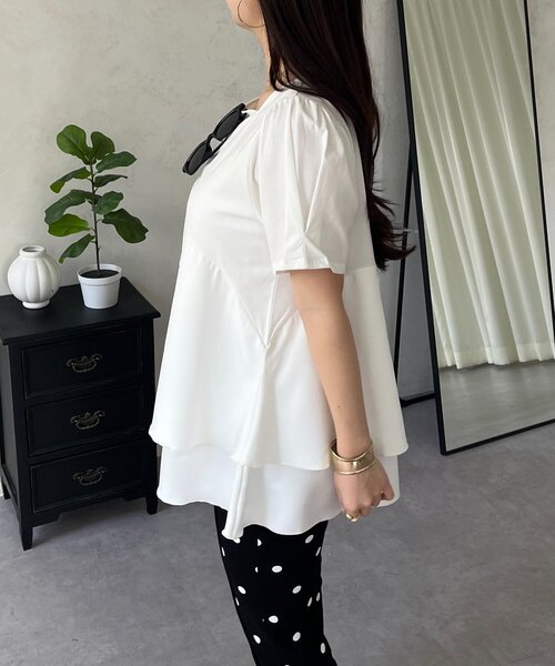 prose verse（プロズヴェール）の「ウェーブ切替ティアードTシャツ（Tシャツ/カットソー・レディース・オフホワイト/ブラック・LARGE/MEDIUM）」の10枚目の写真