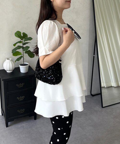 prose verse（プロズヴェール）の「ウェーブ切替ティアードTシャツ（Tシャツ/カットソー・レディース・オフホワイト/ブラック・LARGE/MEDIUM）」の13枚目の写真