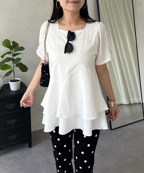 prose verse（プロズヴェール）の「ウェーブ切替ティアードTシャツ（Tシャツ/カットソー・レディース・オフホワイト/ブラック・LARGE/MEDIUM）」の14枚目の写真