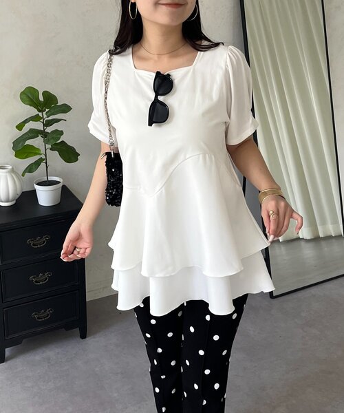 prose verse（プロズヴェール）の「ウェーブ切替ティアードTシャツ（Tシャツ/カットソー・レディース・オフホワイト/ブラック・LARGE/MEDIUM）」の15枚目の写真