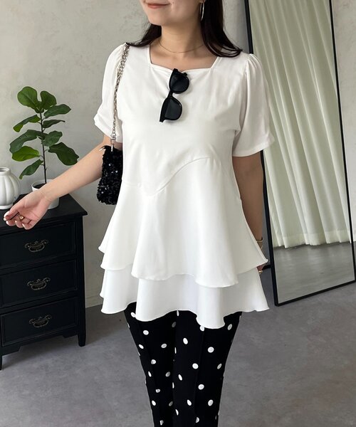 prose verse（プロズヴェール）の「ウェーブ切替ティアードTシャツ（Tシャツ/カットソー・レディース・オフホワイト/ブラック・LARGE/MEDIUM）」の16枚目の写真