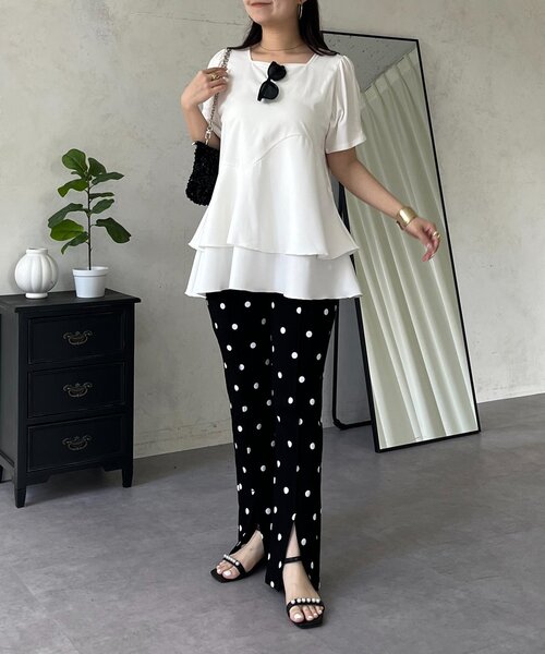 prose verse（プロズヴェール）の「ウェーブ切替ティアードTシャツ（Tシャツ/カットソー・レディース・オフホワイト/ブラック・LARGE/MEDIUM）」の17枚目の写真