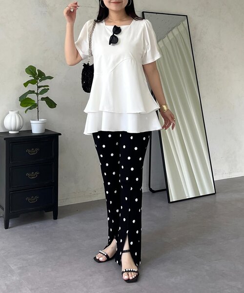 prose verse（プロズヴェール）の「ウェーブ切替ティアードTシャツ（Tシャツ/カットソー・レディース・オフホワイト/ブラック・LARGE/MEDIUM）」の18枚目の写真