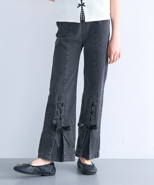 coca(coca)(コカ)の「キッズ デニムレースアップリボンパンツ(デニムパンツ・キッズ・ブラック/ライトブルー・120/130/140/150)」の4枚目の写真