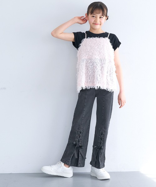 coca(coca)(コカ)の「キッズ デニムレースアップリボンパンツ(デニムパンツ・キッズ・ブラック/ライトブルー・120/130/140/150)」の6枚目の写真