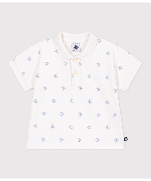 PETIT BATEAU(プチバトー)の「ヨット刺繍 半袖ポロシャツ(ポロシャツ・キッズ・ホワイト×ブルー・36MONTH)」の1枚目の写真