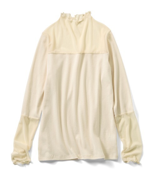 IEDIT（イディット）の「ＩＥＤＩＴ　綿１００％の身ごろが心地いいまろやかカラーの部分シアートップス（Tシャツ/カットソー・レディース・ブラック/クリーム/オフホワイト・L/M/3L/LL）」の3枚目の写真