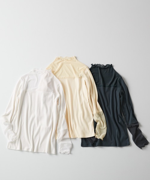 IEDIT(イディット)の「IEDIT 綿100%の身ごろが心地いいまろやかカラーの部分シアートップス(Tシャツ/カットソー・レディース・ブラック/クリーム/オフホワイト・L/M/3L/LL/S)」の5枚目の写真