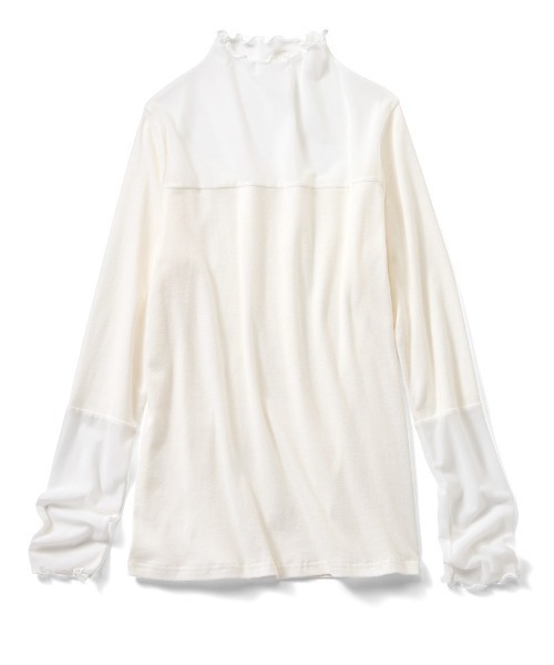 IEDIT(イディット)の「IEDIT 綿100%の身ごろが心地いいまろやかカラーの部分シアートップス(Tシャツ/カットソー・レディース・ブラック/クリーム/オフホワイト・L/M/3L/LL/S)」の6枚目の写真