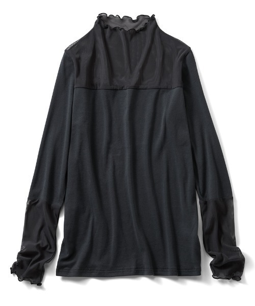 IEDIT(イディット)の「IEDIT 綿100%の身ごろが心地いいまろやかカラーの部分シアートップス(Tシャツ/カットソー・レディース・ブラック/クリーム/オフホワイト・L/M/3L/LL/S)」の7枚目の写真