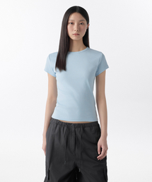 ウィメンズスリムクルーネックTシャツ[スカイブルー]