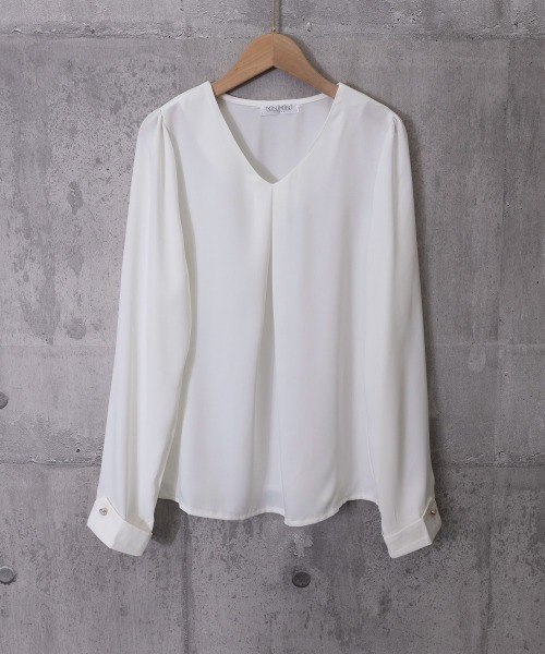 Miniministore(ミニミニストア)の「Vネックシフォンブラウス半袖タックブラウス(シャツ/ブラウス・レディース・ラベンダー/ホワイト・M/XL/L)」の19枚目の写真