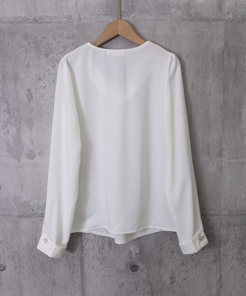 Miniministore(ミニミニストア)の「Vネックシフォンブラウス半袖タックブラウス(シャツ/ブラウス・レディース・ラベンダー/ホワイト・M/XL/L)」の20枚目の写真