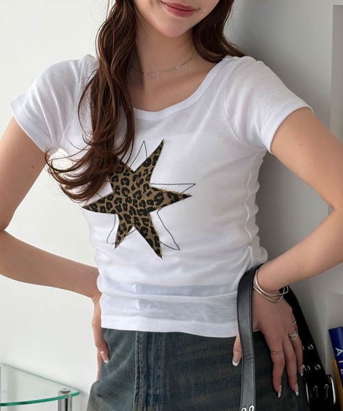 muet.（ミュエ）の「星柄パッチワークコンパクトＴシャツ（Tシャツ/カットソー・レディース・ブラック/オフホワイト・MEDIUM）」の12枚目の写真