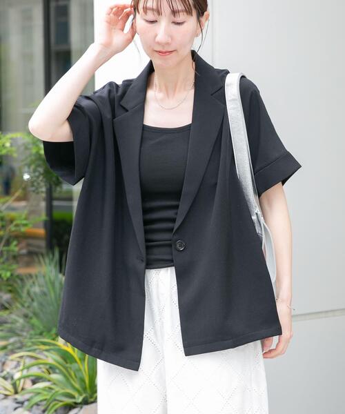 ITEMS URBANRESEARCH(アイテムズ アーバンリサーチ)の「『イージーケア/接触冷感/UVカット』SMOOTH LINEN TOUCH 半袖ジャケット(その他アウター・レディース・オフホワイト/ブラック・FREE)」の11枚目の写真