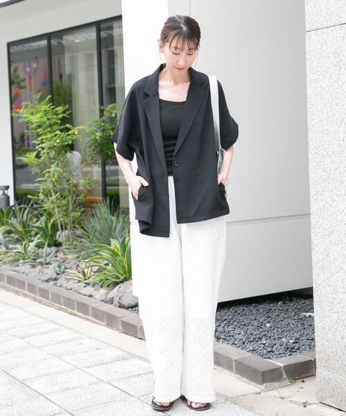 ITEMS URBANRESEARCH(アイテムズ アーバンリサーチ)の「『イージーケア/接触冷感/UVカット』SMOOTH LINEN TOUCH 半袖ジャケット(その他アウター・レディース・オフホワイト/ブラック・FREE)」の13枚目の写真