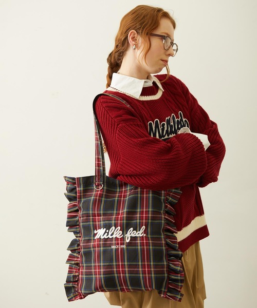 MILKFED.(ミルクフェド)の「FRILLED TARTAN TOTE BAG(トートバッグ・レディース・レッド/イエロー/ブラック・ONE SIZE)」の2枚目の写真