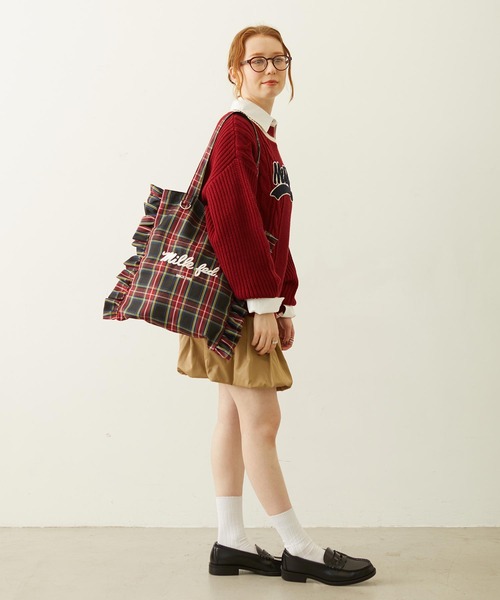 MILKFED.(ミルクフェド)の「FRILLED TARTAN TOTE BAG(トートバッグ・レディース・レッド/イエロー/ブラック・ONE SIZE)」の8枚目の写真