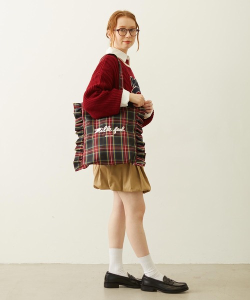MILKFED.(ミルクフェド)の「FRILLED TARTAN TOTE BAG(トートバッグ・レディース・レッド/イエロー/ブラック・ONE SIZE)」の9枚目の写真