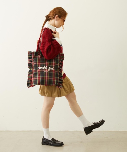 MILKFED.(ミルクフェド)の「FRILLED TARTAN TOTE BAG(トートバッグ・レディース・レッド/イエロー/ブラック・ONE SIZE)」の10枚目の写真