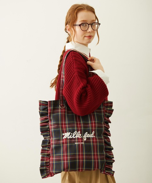 MILKFED.(ミルクフェド)の「FRILLED TARTAN TOTE BAG(トートバッグ・レディース・レッド/イエロー/ブラック・ONE SIZE)」の4枚目の写真
