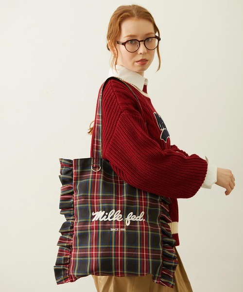 MILKFED.(ミルクフェド)の「FRILLED TARTAN TOTE BAG(トートバッグ・レディース・レッド/イエロー/ブラック・ONE SIZE)」の6枚目の写真