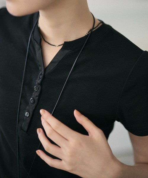 LAULEN(ローレン)の「henley neck cut sew tops /ヘンリーネックカットソートップス(Tシャツ/カットソー・レディース・アイボリー/ブラック・FREE)」の14枚目の写真