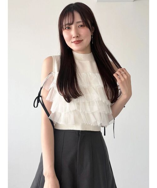 MERCURYDUO（マーキュリーデュオ）の「チュールティアードニット（ニット/セーター・レディース・オフホワイト/ベビーピンク/ブラック・FREE）」の5枚目の写真