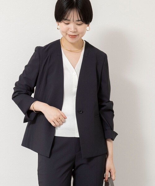 NOLLEY’S Sophi(ノーリーズソフィ)の「《セットアップ対応/UVカット/接触冷感》ウォッシャブルDry toro ノーカラージャケット(ノーカラージャケット・レディース・ベージュ/ブラック/ネイビー・38/36/40)」の7枚目の写真