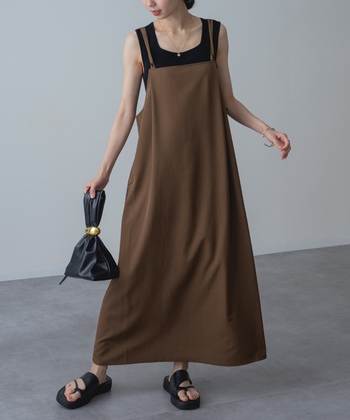 refinedworks（リファインドワークス）の「【refinedworks】ドライ質感 の キャミワンピース / 袖なし（ワンピース・レディース・ブラック/ブラウン・FREE）」の20枚目の写真